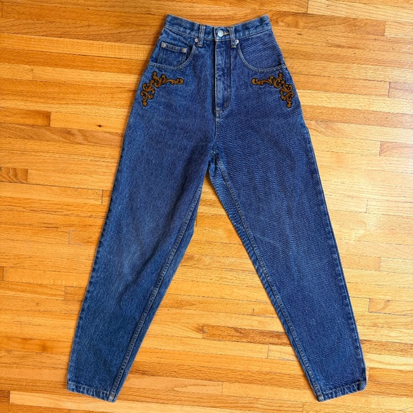 Vintage 90s High-Waisted Embroidered Jeans - Picture 2 of 8